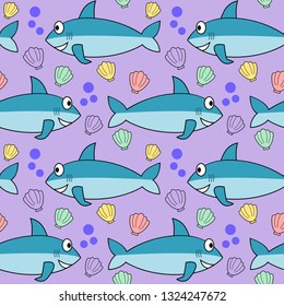 shark with shell seamless pattern