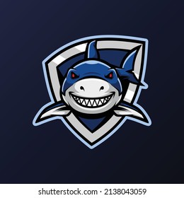 Shark with Shield Mascot Logo - Animals Mascot E-sport logo, Vector Illustration Design Concept.