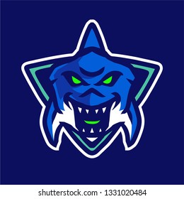Shark with shield mascot logo gaming vector template