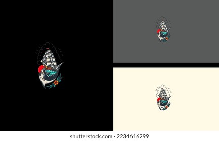 shark and ship vector illustration artwork design