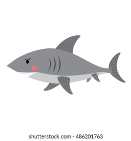 Shark side view animal cartoon character isolated on white background.
