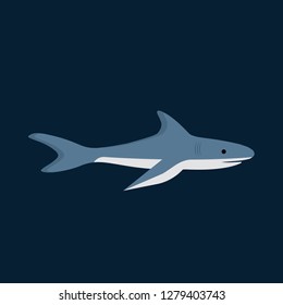 Shark side view nature wildlife danger aquatic fish vector icon. Underwater blue animal sea illustration