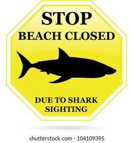 Shark sighting Beach Closed sign. Vector