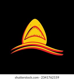 Shark sign. 3D Extruded Yellow Icon with Red Sides a Black background. Illustration.