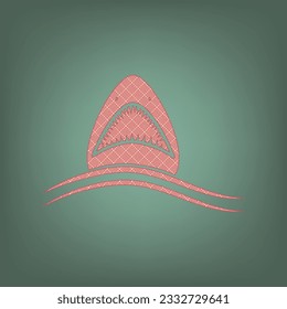 Shark sign. Apricot Icon with Brick Red parquet floor graphic pattern on a Ebony background. Feldgrau. Green. Illustration.