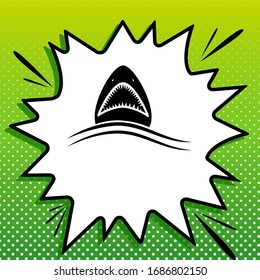 Shark sign. Black Icon on white popart Splash at green background with white spots. Illustration.