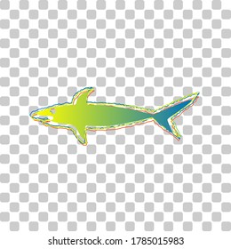 Señal de tiburón. Icono de degradado de azul a verde con cuatro contornos de ancho sobre fondo transparente elegante. Ilustración.