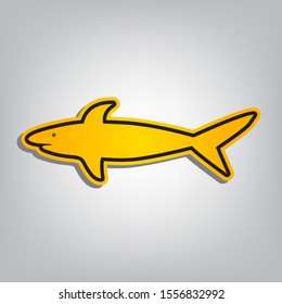 Shark sign. Flat orange icon with overlapping linear black icon with gray shadow at whitish background. Illustration.