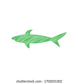 Shark sign. Green scribble Icon with solid contour on white background. Illustration.