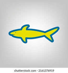 Shark sign. Icon in colors of Ukraine flag (yellow, blue) at gray Background. Illustration.