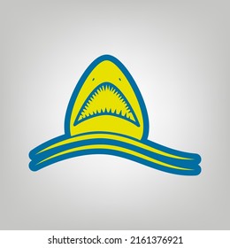 Shark sign. Icon in colors of Ukraine flag (yellow, blue) at gray Background. Illustration.