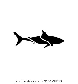 shark silhouette with 3 curved lines black and white style that is beautiful and full of meaning
