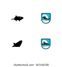 Shark Silhouette And Badge Icon Logo Vector Set Element