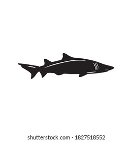 Shark silhouette. Black and white.  Icon, sign or logo. Sea predator symbol. Flat vector illustration.  EPS10.