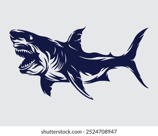 Shark silhueta clip arte mascote e esporte logotipo emblema ilustração vetor taça t camisa design adesivo editável