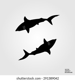 Shark. Silhouette of a shark. Danger. Pack of sharks. Shark icon. Underwater inhabitants