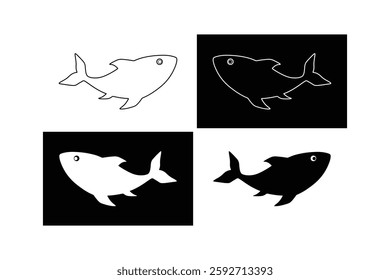 Shark silhouette and line art vector