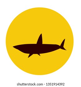 shark silhouette on the background of a round orange sun. the concept of marine life and adventure