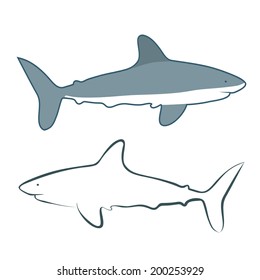 Shark silhouette and outline vector