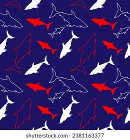 Shark silhouette seamless pattern. Colorful vector illustration