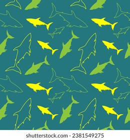 Shark silhouette seamless pattern. Colorful vector illustration