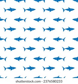 Shark silhouette seamless pattern. Monochrome vector illustration