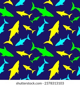 Shark silhouette seamless pattern. Monochrome vector illustration