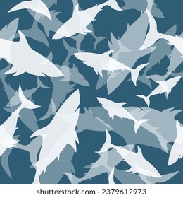 Shark silhouette seamless pattern. Monochrome vector illustration