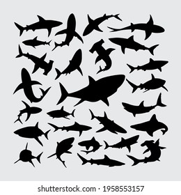 Shark Silhouette. A set of a shark silhouettes