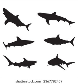 Shark silhouette. a set of shark silhouettes