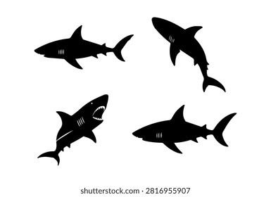 Shark Silhouette Simple Icon Shape Set