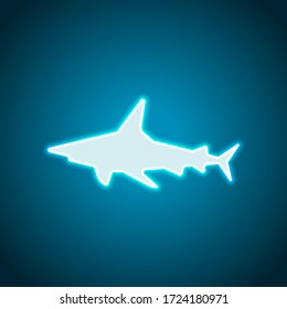 Shark silhouette, underwater predator. Neon style. Light decoration icon. Bright electric symbol