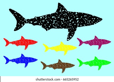 shark silhouette vector, silhouette fish color set, 