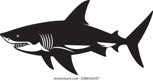 Shark Silhouette Vector Illustration Isolated on White Background