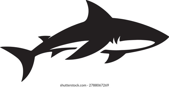Shark silhouette vector illustration with stylized white underbelly side view isolated on white background.
