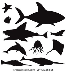 shark silhouettes. shark flat icon vector