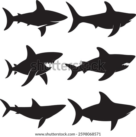 Shark silhouettes set animal pack of vector silhouette shark Silhoette Icon stock illustration