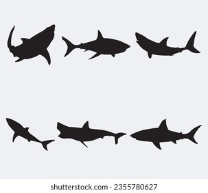 Shark silhouettes set.. Vector illustration