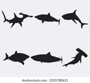 Shark silhouettes set.. Vector illustration