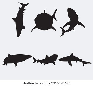 Shark silhouettes set.. Vector illustration