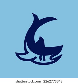 Shark simple line icon logo vector design, modern logo mascot pictogram design of sea predator
