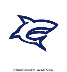 Shark simple line icon logo vector design, modern logo mascot pictogram design of sea predator
