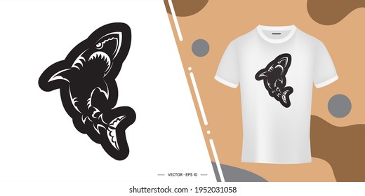 Shark in a simple style print for a t-shirt. Isolated. Vector illustration