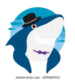 Shark sinister Cartoon Hat Smile vector illustration eps10