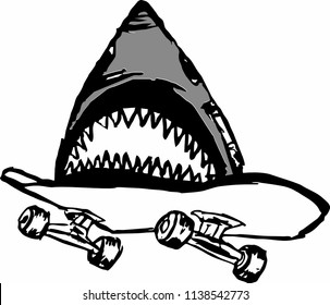 shark skateboarder graphic design vector art