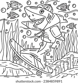 Shark Skateboarding Coloring Page for Kids