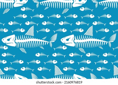 Shark Skeleton Pattern Seamless. Fish Skull Background. Fish Bones Texture