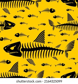 Shark skeleton pattern seamless. fish skull background. fish bones texture