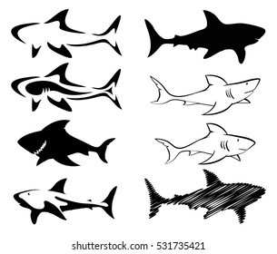 shark sketch set, vector illustration