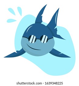 shark smiles. shark with glasses.